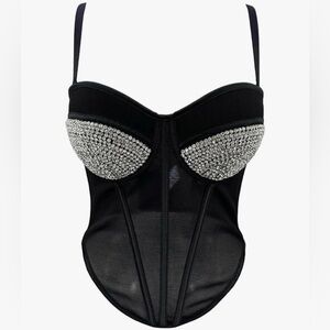 Elegant Black Rhinestone Bustier Bra